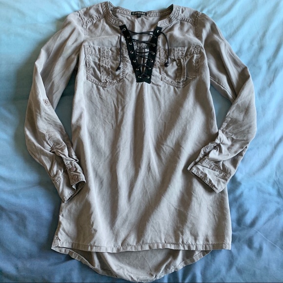Express Lace Up High Low Blouse - Picture 1 of 10